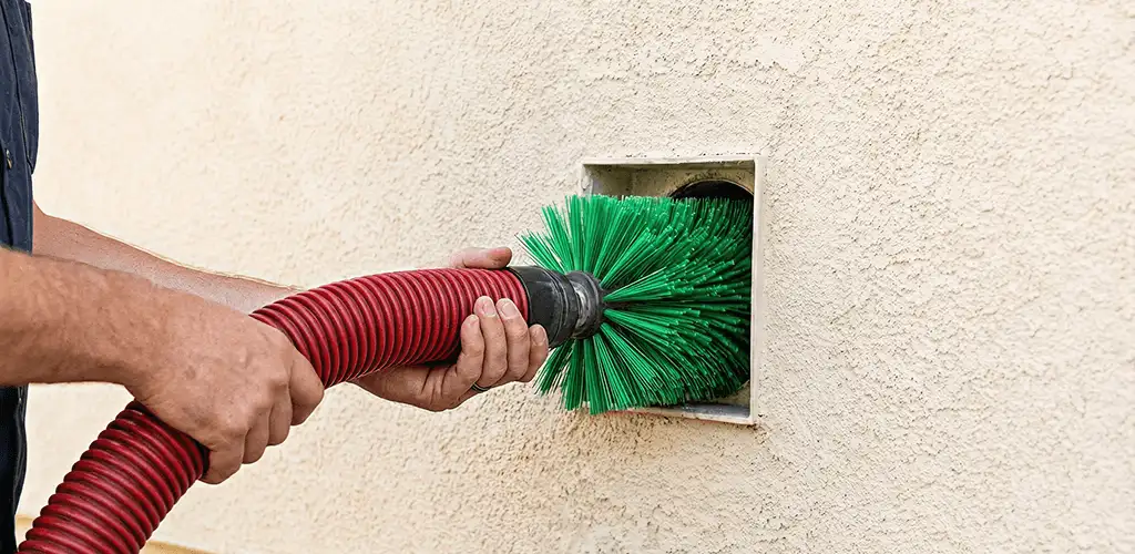 Air duct cleaning brush removing debris from a vent opening in Bloomington, IN