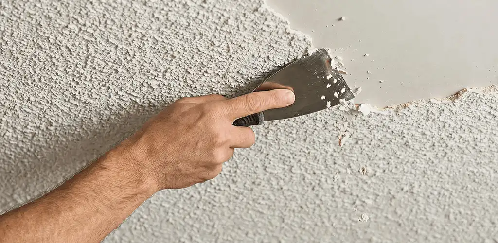 Popcorn ceiling removal scraping off textured ceiling finish in Bloomington, IN