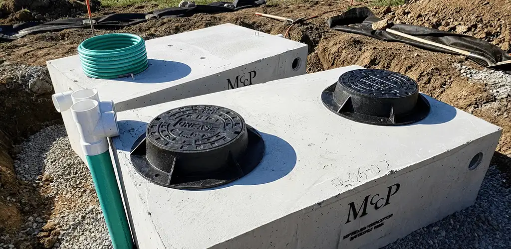 Grease trap installation unit set in place for drainage protection in Bloomington, IN