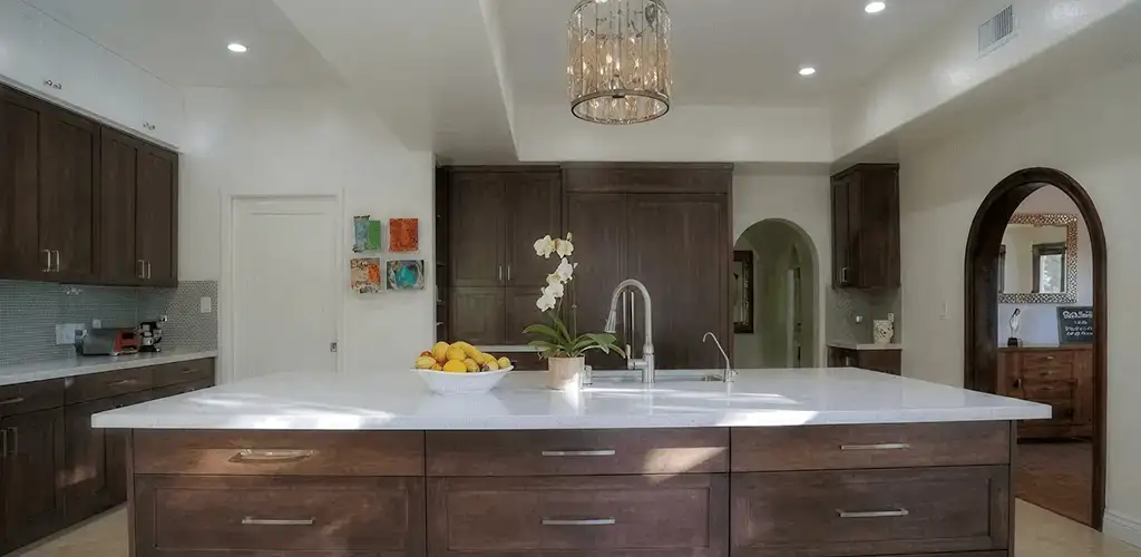Cabinet refacing project with updated kitchen cabinets and island in Bloomington, IN