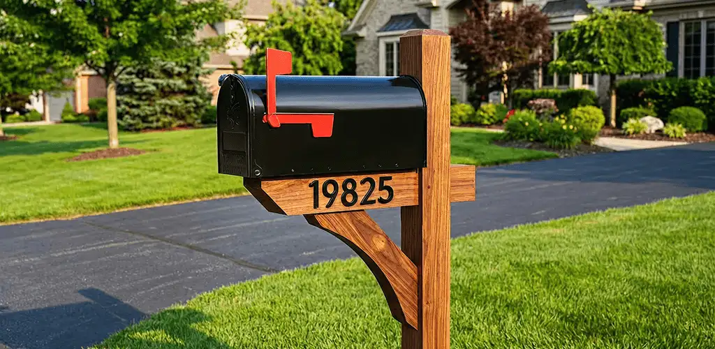 New mailbox installation with post and address number for a home in Bloomington, IN