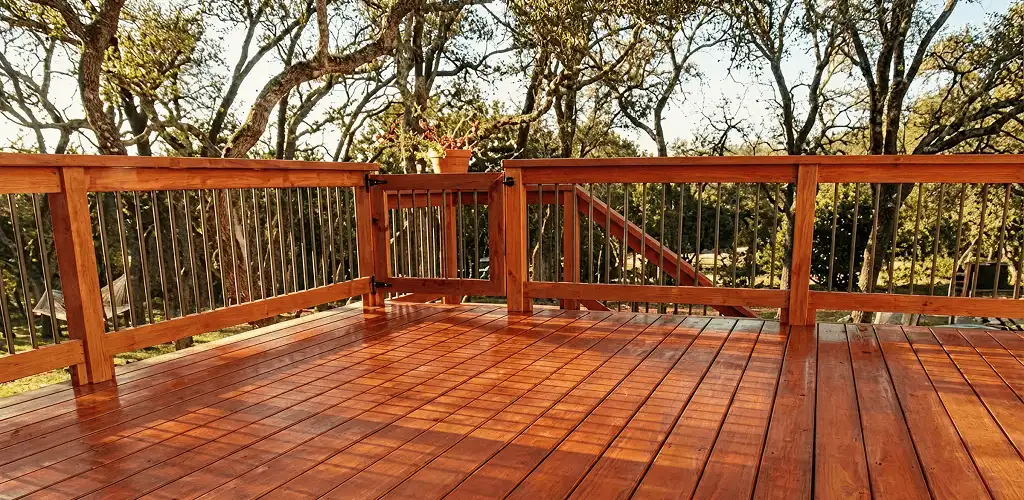 Deck sealing results with a freshly sealed wood deck in Bloomington, IN